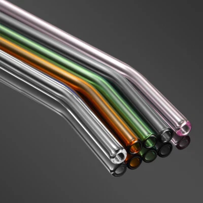 4x GLAS STROHHALM Trinkhalm Halm Glastrinkhalm Glasstrohhalm gebogen farbig bunt - Bild 1 von 4