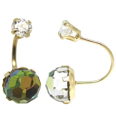 De Buman 14K Yellow Gold Hemisphere Crystal & Round CZ Screw Back Earrings - Image 1 of 4