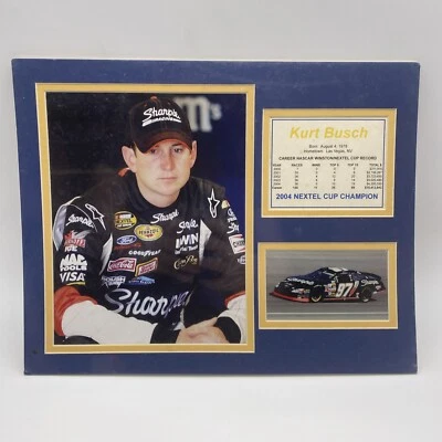 Nuevo Stock Antiguo NASCAR Kurt Busch 2004 Copa Campeón Arte Impresión Con Hoja de Estadísticas Foto 1 de 4