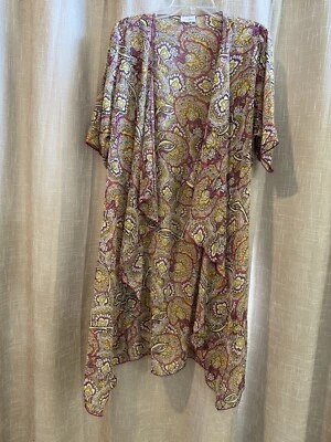 Cárdigan LULAROE Talla S Púrpura y Amarillo Mod Floral Paisley Shirley Kimono Foto 1 de 4