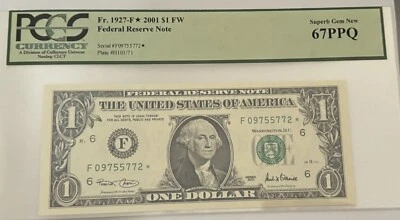 2001 $1* Atlanta Star Note  PCGS Suburb Gem 67 PPQ Star Replacement FRN - Image 1 of 4