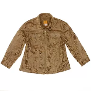 Ruby Rd Jacket 12 Animal Print Brown Tan 3/4 Sleeve Soft Full Zip Womens - Picture 1 of 7