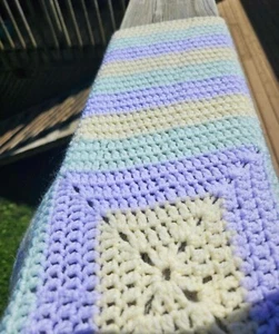Pastel Purple Yellow Green Baby/Toddler Crochet Blanket 26"X26" 100% Handmade - Picture 1 of 4