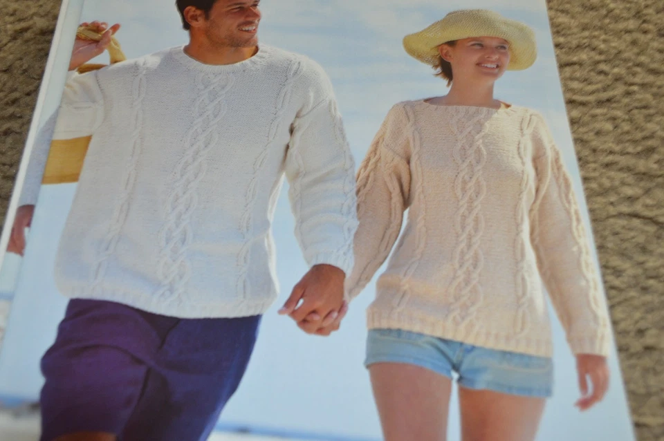 Sirdar Sweater Knitting Pattern 5110 Denim Sport Aran Cable Sweaters Unisex  - Image 1 of 1