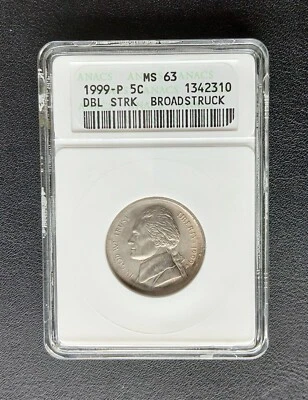 1999 P Double Struck on CENTER 5C Error Nickel ANACS MS 63 PICTURES INCLUDED - Image 1 of 4