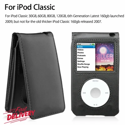 Black Leather Case Cover for Apple iPod Classic 6th 7th 80 120 160GB Video 30GB - Image 1 of 4