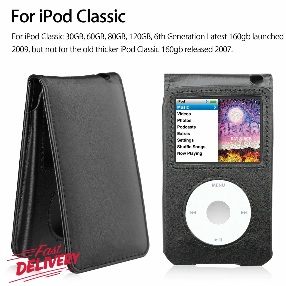 Black Leather Case Cover for Apple iPod Classic 6th 7th 80 120 160GB Video 30GB - Image 1 of 4