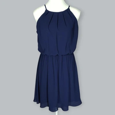 iZ Byer Dress Womens Small Navy Blue Sleeveless Pleated Chiffon Lined Elegant - Image 1 of 4