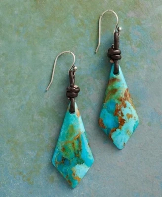 NUEVO CATÁLOGO SUNDANCE Joyas Plata Esterlina Turquesa Longview Cuero Pendientes Foto 1 de 3