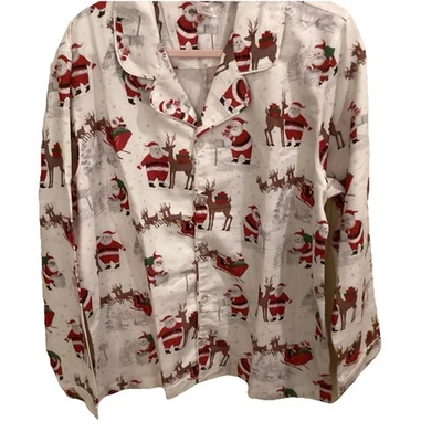 Camisa de Noche Pottery Barn SANTA Franela/Pj Top Talla M Botón a la Derecha Para Hombre’s? Foto 1 de 4