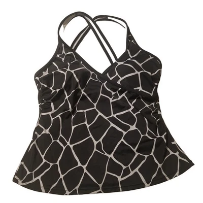 Croft & Barrow Womens Size 10 Black White Print Tankini - Image 1 of 4