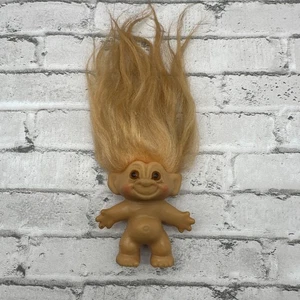 Ancien troll 3" DAM, mohair pêche, yeux en verre ambré années 60 fabriqué au Danemark - Photo 1/5
