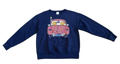 Sudadera De Colección Años 90 Luv Hippie Cara Smiley Para Mujer S/M Azul Flores Hecha en EE. UU. Foto 1 de 4