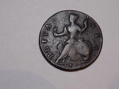 Medio centavo británico 1733 - Jorge II - Reverso Britannia - En muy buen estado Foto 1 de 2