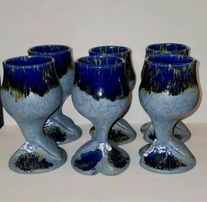 6 SIGNIERTE Doug Wylie Keramik Weinkelche Becher blau grau Walschwanz Tonfisch 1990 - Bild 1 von 23