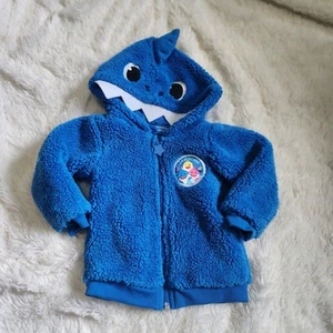 Pinkfong Fuzzy Blue Baby Shark Hoodie Zip Up Sweatshirt Size 18 Months - Picture 1 of 5