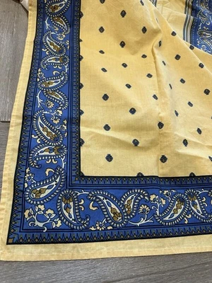 JCPenney Tablecloth Yellow Blue Block Print Rectangle French Country 60x102" VTG - Image 1 of 3