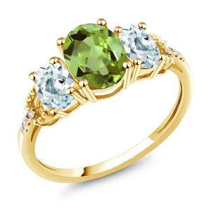 10K Yellow Gold  Peridot Aquamarine and Accent Diamond Ring For Women | 2.46 - Picture 1 of 4