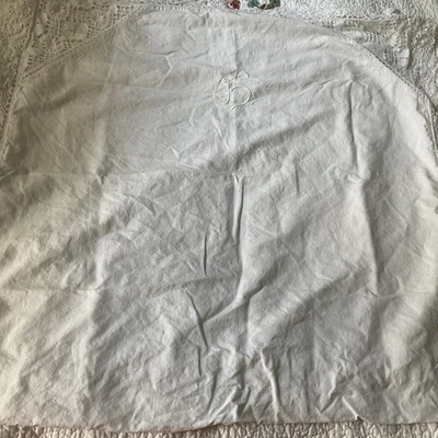 Beautiful Vintage Euro French Hand Embroidered Linen Pillow Sham 29x28 Crochet - Image 1 of 4