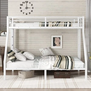 Metal Twin XL over Queen Bunk Bed with Ladder and Guardrail for Teens and Adults - Picture 1 of 15