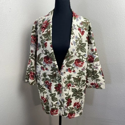 Vintage Orvis Blazer Women's Small Floral Linen Blend 1-Button Victorian Cottage - Image 1 of 4