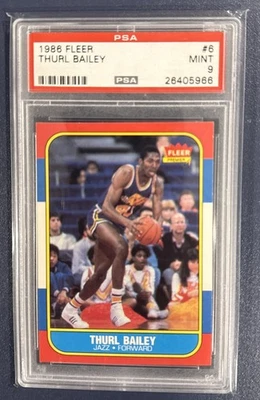 1986 FLEER BASKETBALL #6 THURL BAILEY PSA 9 MINT CENTERED FRONT AND BACK ~~ - Image 1 of 2