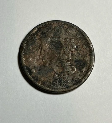 1842 Braided Hair Large Cent Large Date Variety US Copper Coin - Image 1 of 2