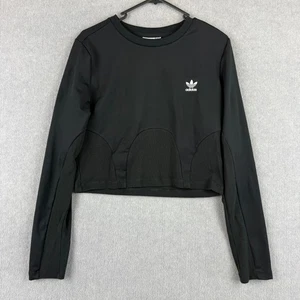 Adidas Originals Top Womens 18 Black Long Sleeve Cropped Ribbed Knit Streetwear - Picture 1 of 7