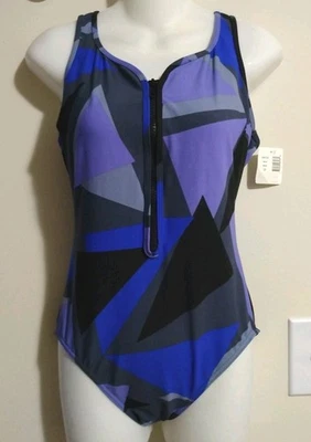 Maiô Feminino Miraclesuit One Piece Tamanho 10 Azul, Preto, Roxo NOVO  - Imagem 1 de 4