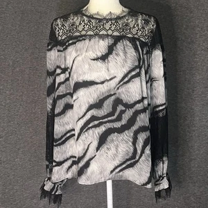 White House Black Market Top L Tiger Print Lace Inset Whimsigoth Witchy - Picture 1 of 11