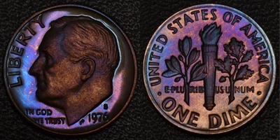 UNC 1976-S PROOF Roosevelt 10 Cents One Dime STUNNING toning (47-4) - Image 1 of 3