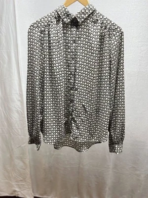 Camisa Top H&M Para Mujer Talla S Blanca Negra Estampado Geométrico Cuello Abotonado Foto 1 de 4