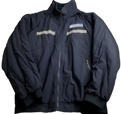 Vtg Continental Airlines Bomber Jacket Large Worker Employee Blue Fleece Lined - Image 1 of 4