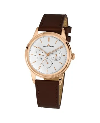 JACQUES LEMANS Hombre Analógico Cuarzo Informal Reloj Clásico Vestido Esfera Blanca Impermeable Foto 1 de 4