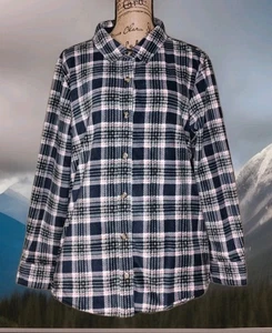 Lee Riders - Navy Plaid Soft Chamois Button-Up Shacket - Women's Size XL - Picture 1 of 3