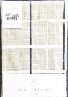 Yves Delorme Париж (2) 26 X 26 Евро Shams Basketweave / Шотландский Коричневый и Черный РЕДКИЙ - Изображение 1 из 4