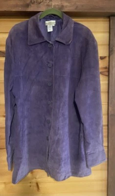 Vintage Coldwater Creek Genuine Suede Leather Coat Trench Jacket-purple XLG - Изображение 1 из 4