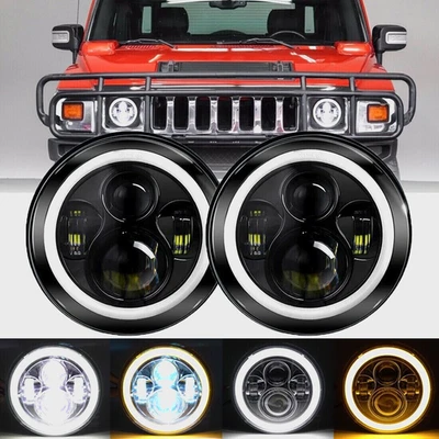 Paar 7inch LED Scheinwerfer Halo Ring DRL Angel Augen Für Hummer Am Normal H1 H2 - Bild 1 von 4