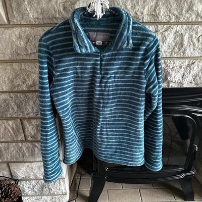 Laura Scott Teal Striped Women's Fleece Quarter Zip Pullover Medium - Image 1 of 4