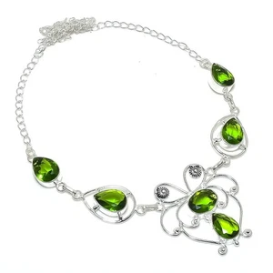 Green Peridot Gemstone Handmade 925 Sterling Silver Jewelry Necklace Size 18" - Picture 1 of 1