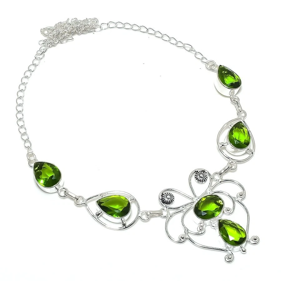 Green Peridot Gemstone Handmade 925 Sterling Silver Jewelry Necklace Size 18" - Image 1 of 1