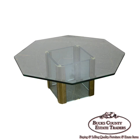 Leon Rosen for Pace Brass & Glass Octagonal Top Coffee Table Cover