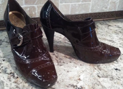 9.5 ANTONIO MELANI Marrón Charol Botas Botines Zapatos Bombas Tacón Alto Foto 1 de 4