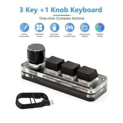 USB 3Keys Macro Custom Programming Keyboard RGB Gaming Knob Mini Keypads  - Image 1 of 4