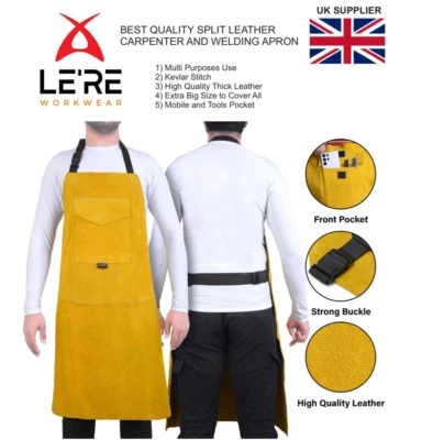 Leather Welders & Carpenters Apron for Welding Safety Bib Fire Resistance
