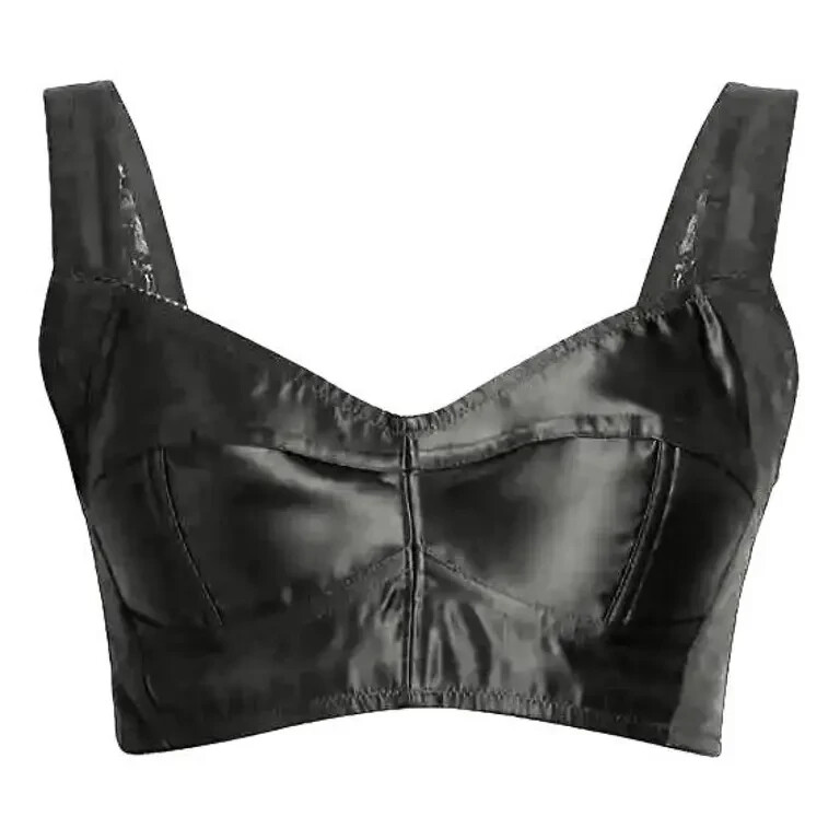 Tシャツ・カットソー DOLCE&GABBANA BLACK BRALETTE TOP IN SILK SATIN AND LACE Dolce&Gabbana Black bralette top in silk satin and lace