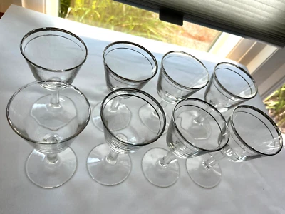 Vintage Cordial Cocktail Glasses Double Platinum Rim Lot of 8 - 5-1/4" - Image 1 of 4