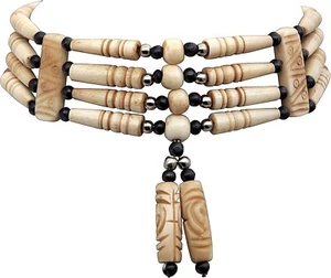 USED Choker Necklace Buffalo Bone 4 Row Tan Hairpipe Native American Style - Picture 1 of 4