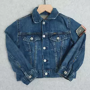 Polo Ralph Lauren Jacket Boys 5 Blue Denim Trucker Flag USA Snap Kids Cute - Picture 1 of 10
