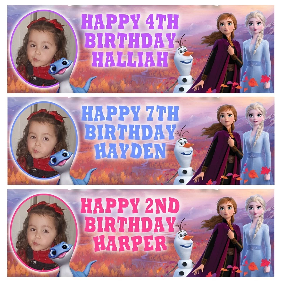 Banners de fotos de cumpleaños personalizadas de Disney Frozen - Banderas de cumpleaños de Anna Elsa 3 Foto 1 de 1